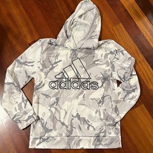 Adidas size L - large boys hoodie gray & white camouflage camo hooded sweatshirt